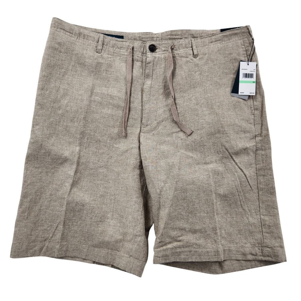 Perry Ellis NWT Mens 34 Linen Cotton Drawstring Shorts Chinchilla Beige‎